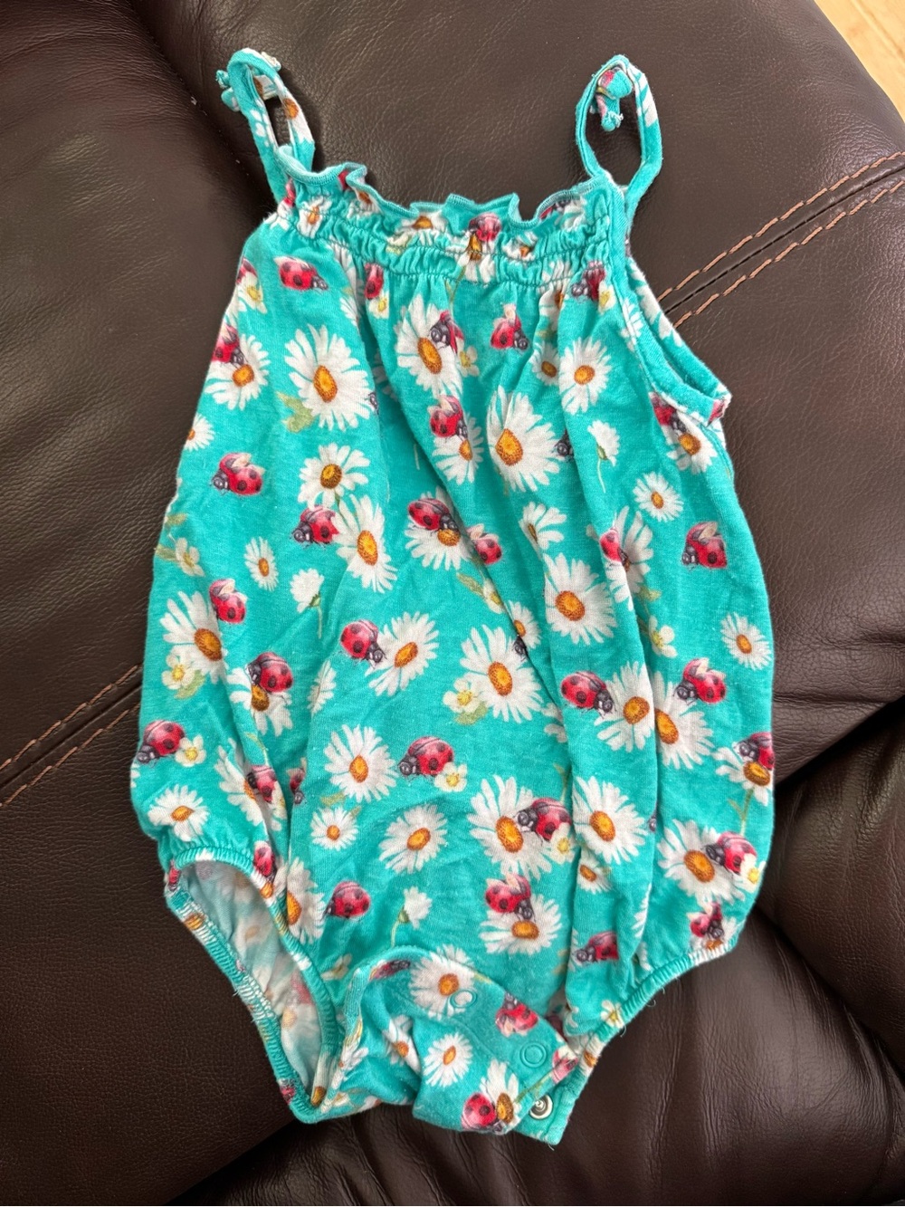 Posh Peanut Turquoise Daisy & Ladybug One-Piece Bodysuit